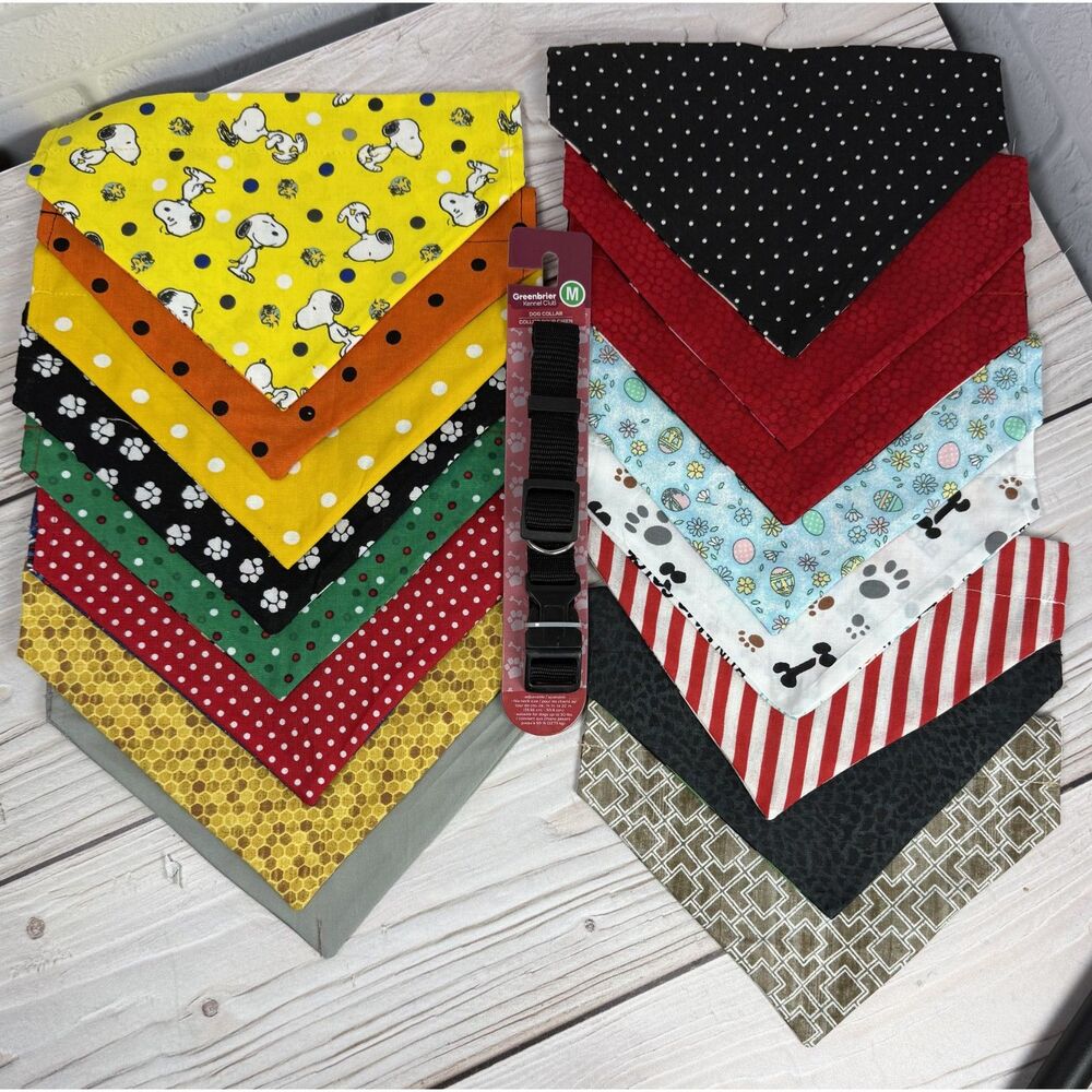 Lot of 16 Homemade Bandanna Dog Collar Covers & Collar NEW - Picture 7 of 9